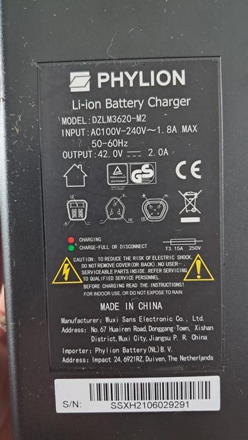 Phylion Li-ion acculader voor e-bike