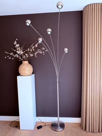 Moderne RVS vloerlamp, dimbaar, 5 lichtpunten, 225 cm