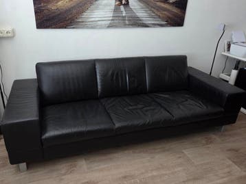 Zwart Lederen 3-zitsbank Italiaans design