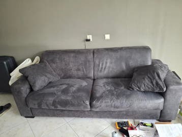 Grijze tweezitsbank met twee kussens GRATIS