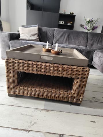 Salontafel van rotan met dienblad 71 cm