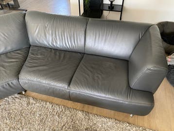 *GRATIS* Grijze leren hoekbank
