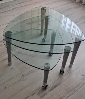 Glazen salontafel met wieltjes, uitschuifbaar