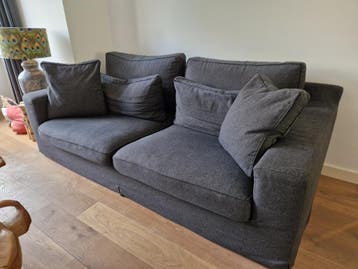 Gratis 3-zitsbank, grijs stof, 226 x 104 cm