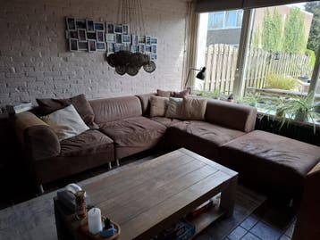 Gratis ophalen; Bruine leren hoekbank