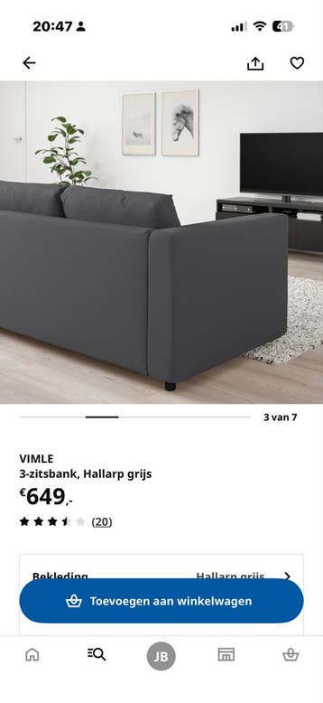 Ikea Vimle 3-zitsbank - 2 jaar oud, hoezen verwisselbaar
