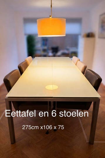 Gratis af te halan: Eettafel met 6 leren stoelen