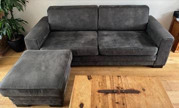 Antraciete 3-zits bank met bijpassende hocker