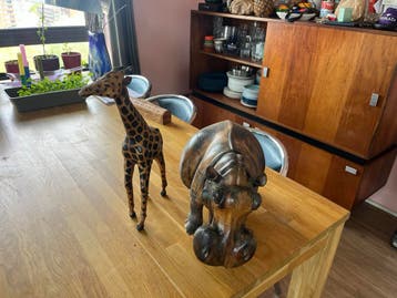 Houten giraffe en nijlpaard