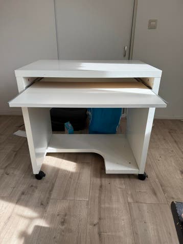 Compact Wit Computertafeltje met Uitschuifbaar Toetsenbordbl
