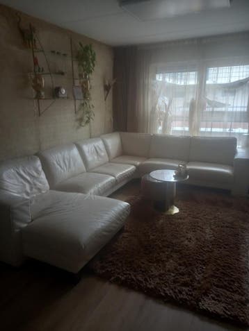 Crème leren hoekbank 155x 340 x 270 GRATIS