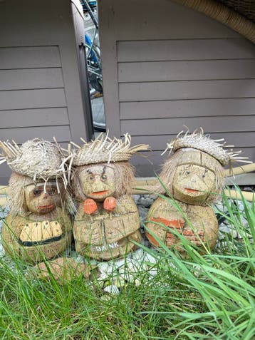 Set van 3 kokosnoot poppen met strooien hoedjes