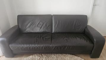 Antraciet lederen driezitsbank