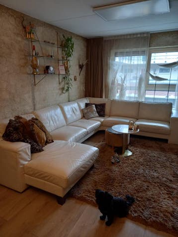 Crème leren hoekbank 155x 340 x 270 GRATIS