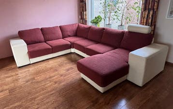 *GRATIS OPHALEN*U-vormige lounge bank bruin/oranje wit/beige