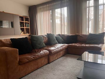 Bankstel cognac echt leer