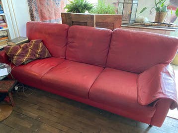 Rode leren 3-zitsbank
