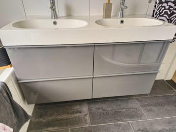 Gratis af halen: dubbele wastafel met onderkast - Grijs