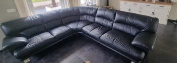 Zwarte Leren Hoekbank - Comfortabel en Ruim