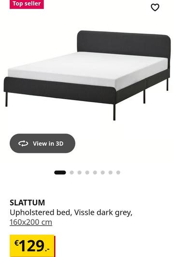 Ikea SLATTUM bed, grijs, 160x200, ALLEN volledig gemonteerd