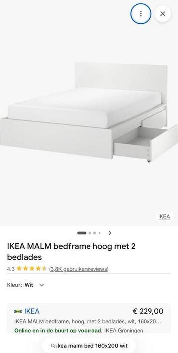 IKEA MALM bedframe met 2 bedlades wit 160x200