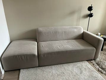 Comfortabele 2-zitsbank met losse poef - Beige stof