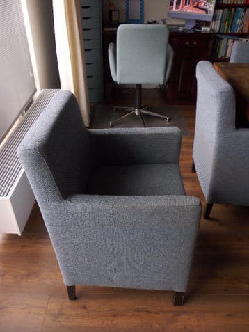 Eettafelstoelen (6 stuks) met leuning, grijs/blauwe stof