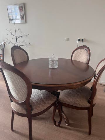 Antieke Eetkamertafel met 4 Stoelen