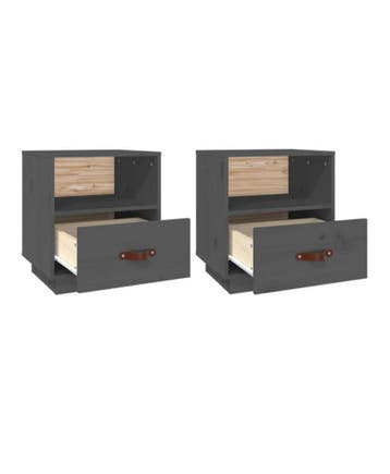 2x Nachtkastjes grenen/grijs
