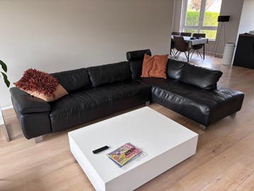 Zwarte Leren Hoekbank
