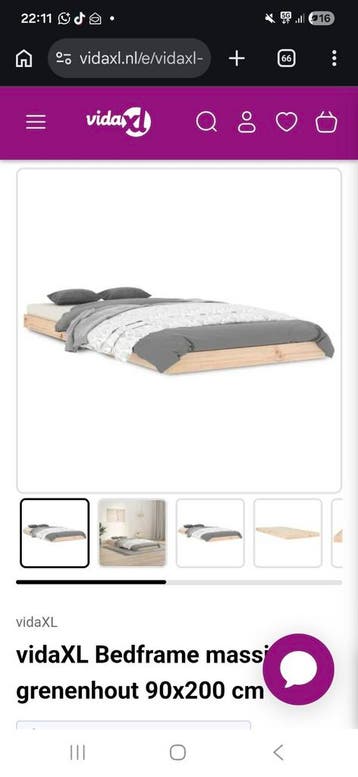 Gratis Vida XL bedframe massief grenenhout 90x200 cm