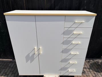 Witte kast met lades en deuren 120 cm breed
