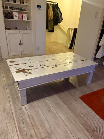 Robuuste witte salontafel met lade - Shabby Chic
