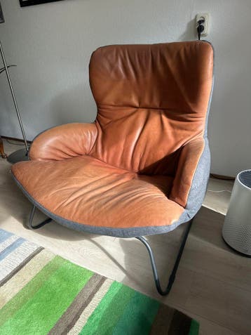 Moet snel wellg Fauteuil met bruin leer en grijze stof