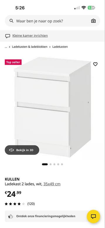 Ikea KULLEN Ladekast 2 lades, wit