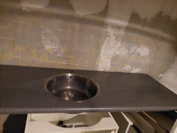 Aanrechtblad met ronde wasbak, 255 5 cm breed