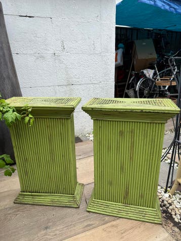 Set van 2 Vintage Bamboe Plantenstandaards - Groen