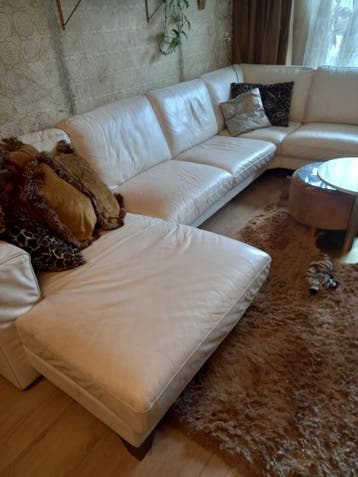 Luxe grote echt leren creme witte u bank/ hoekbank 340 x270