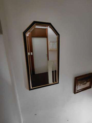 Spiegel met zwarte en gouden lijst