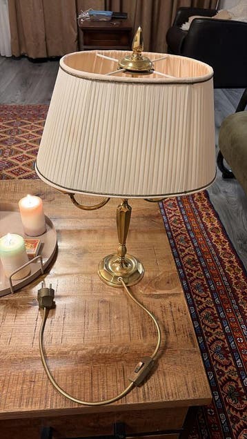 Vintage Tafellamp met Plissé Kap - Messing