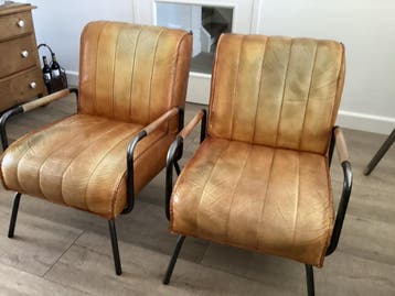 2 Eleonora fauteuils cognac bruin leer - GRATIS OPHALEN