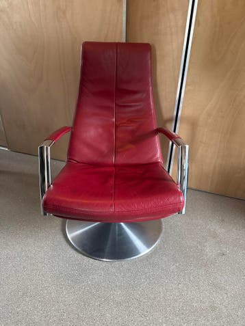 Rode leren deaai Topform stoel met metalen onderstel