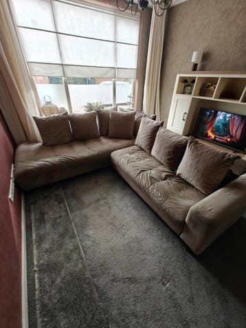 Loungehoek bank velvet stof taupe