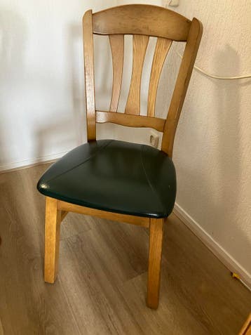 4 Houten Eettafelstoelen met Donkergroen Kunstleer