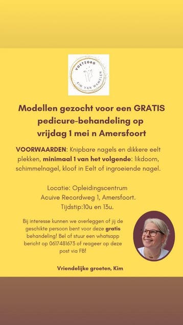 Gevraagd model ivm gratis pedicure behandeling in Amersfoort