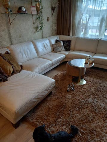 Luxe Crème leren hoekbank dit weekend GRATIS 340 x 270