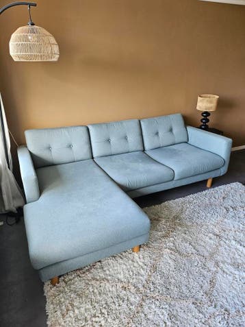 Chaise longue bank grijsgroen met eiken poten