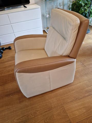Leren fauteuil, crème en bruin GRATIS af te halen