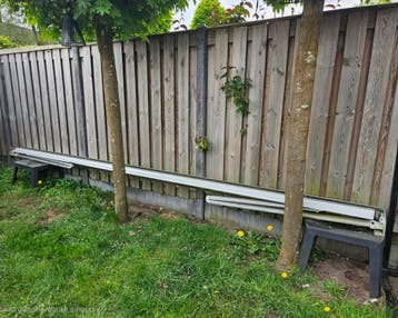Automatische zonwering 5m breed, 2.5m diep - wit/oranje