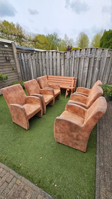 Set van 6 bruine eetkamer stoelen